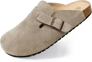 EVELLYHOOTD Clogs for Women Men Comfortable Suede Clogs Leather Mules Cork Footbed Sandals with Arch Support(with Socks)
