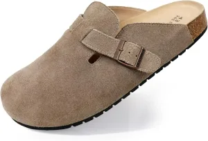 EVELLYHOOTD Clogs for Women Men Comfortable Suede Clogs Leather Mules Cork Footbed Sandals with Arch Support(with Socks)