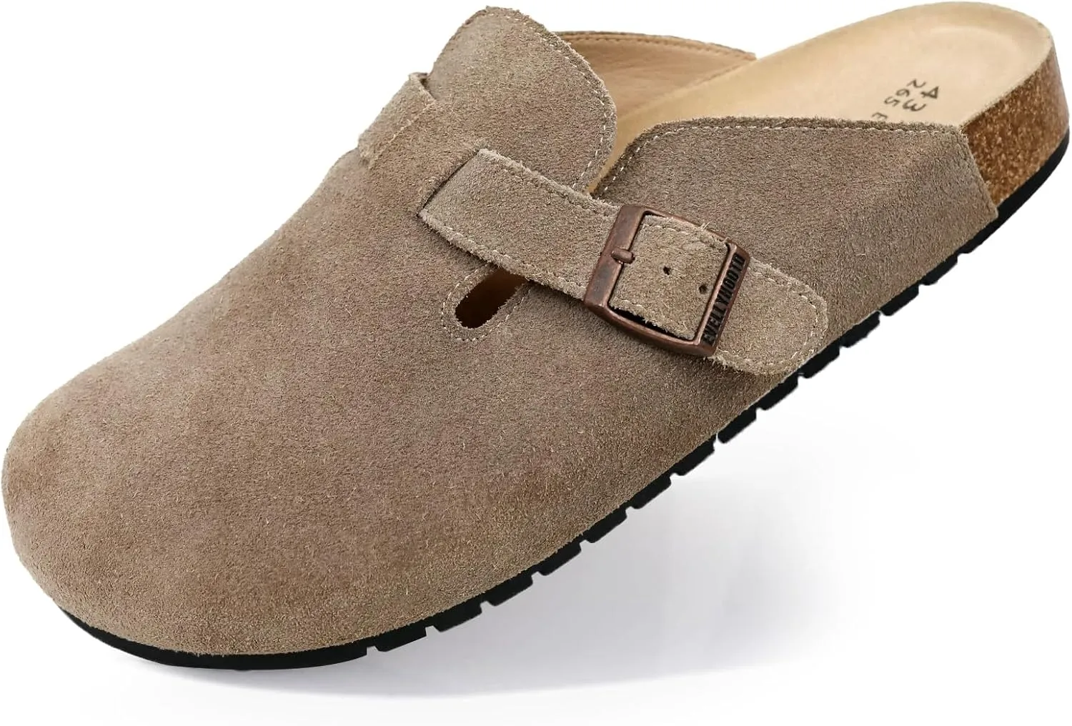 EVELLYHOOTD Clogs for Women Men Comfortable Suede Clogs Leather Mules Cork Footbed Sandals with Arch Support(with Socks)