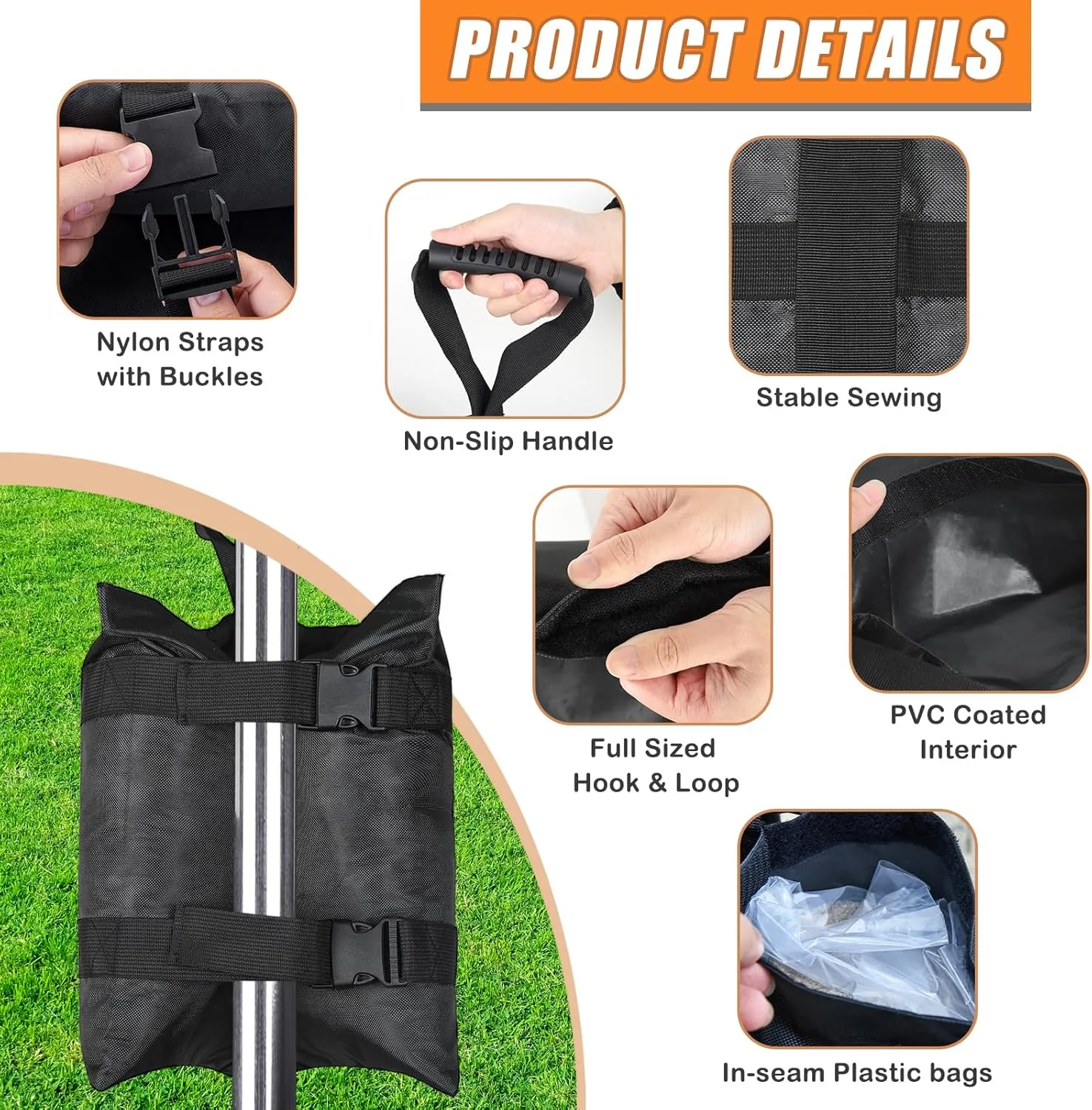Extra Large 240 LBS Canopy Weights Sand Bags Set of 4, 1680D Heavy Duty Plus Size Gazebo Sandbags with Inner Plastic Bag for Outdoor Tent, Patio Umbrella, Sun Shelter, Pop up Pergola Legs