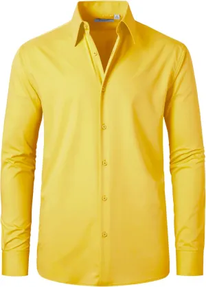 FAHIZO Men's Dress Shirt Regular Fit Soild Business Formal Long Sleeve Button Up Stretch Shirts