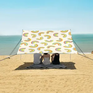 Fashion Rainbow Pattern Beach Camping Tent Sun Shelter for Whole Family, Beach Shade Canopy with UPF50  UV Protection,Easy Set Up and Carry,Outdoor Shade for Trips, Fishing, Backyard Fun Picnic