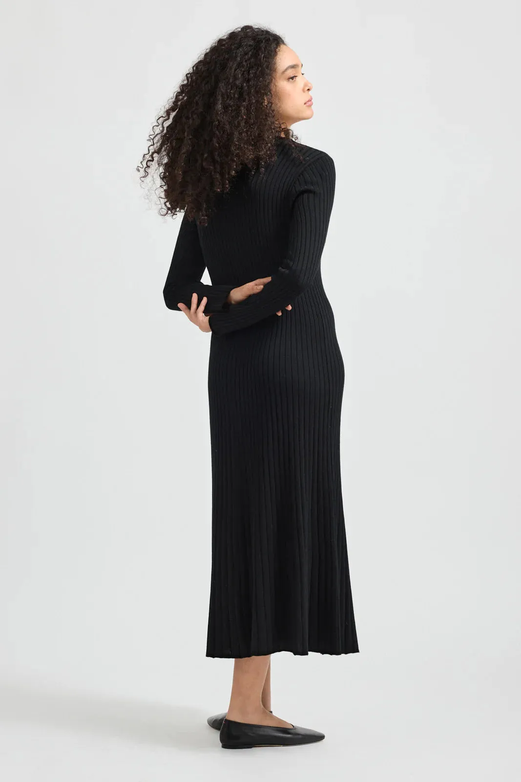 Fine Rib Dress: Black