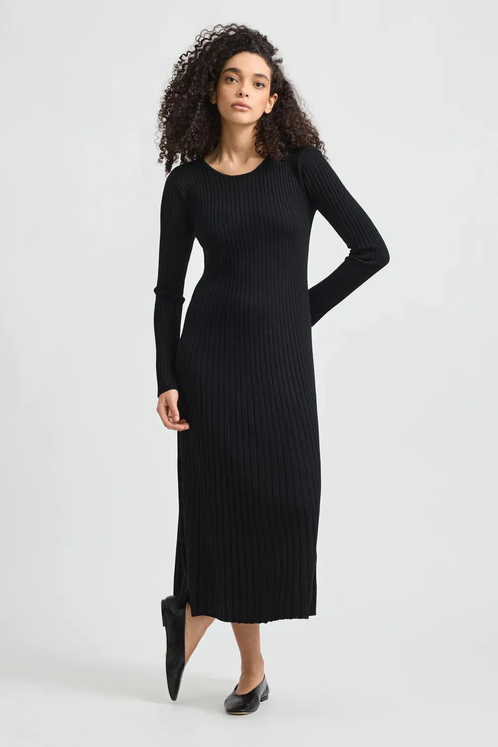 Fine Rib Dress: Black