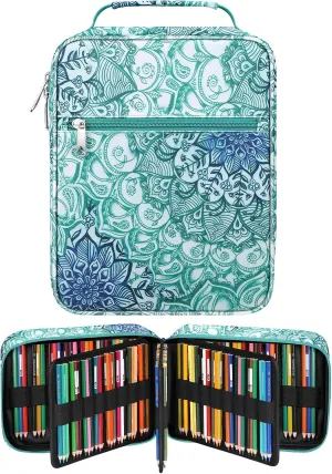 FINPAC Pencil Case Holder Slot, Large MultiLayer Watercolor Pen Bag w/Zipper Front Pocket, Big Organizer for 200 Colored Pencils/130 Gel Pens, Markers to Artists, Painters, Planners