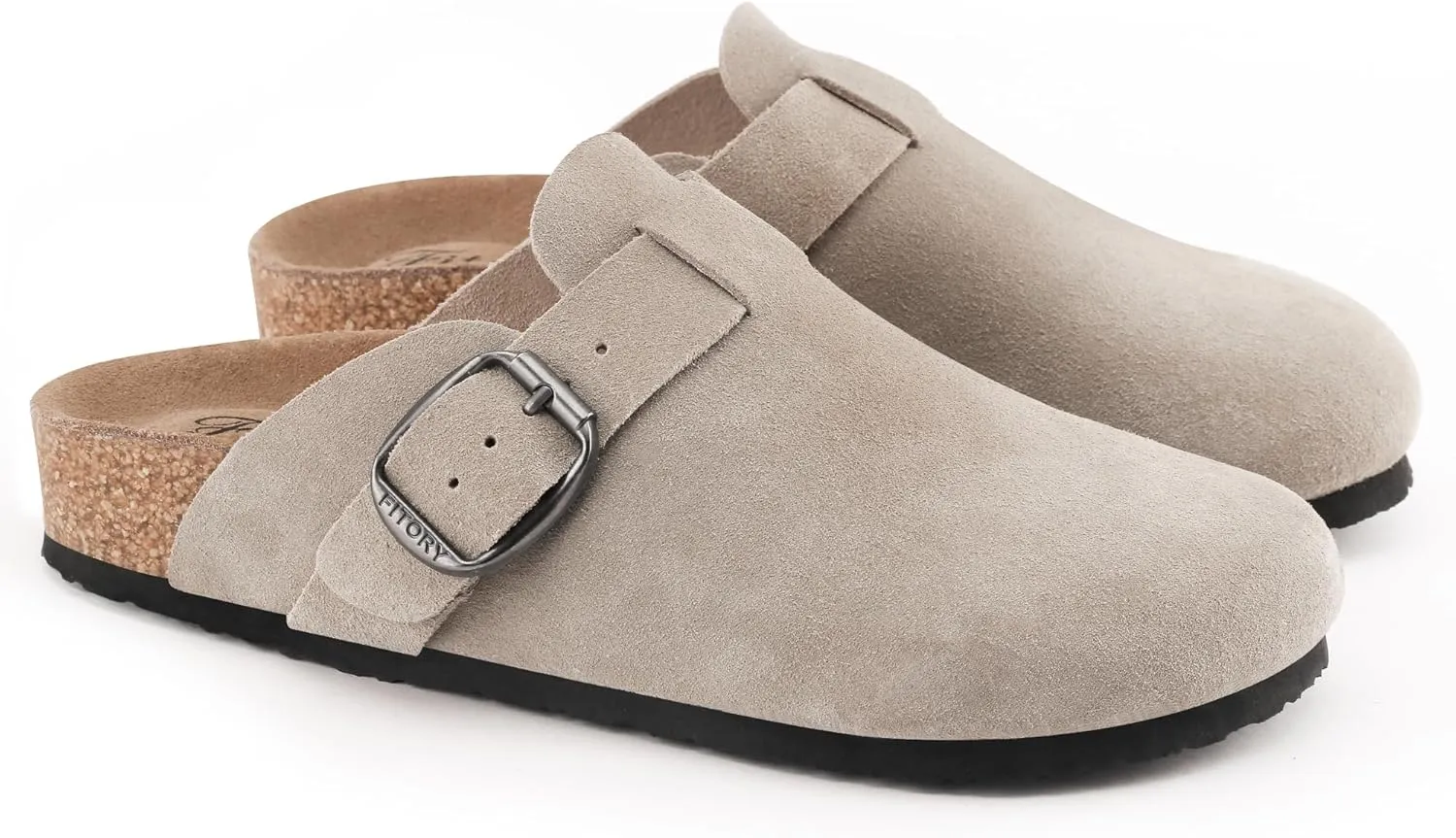 FITORY Womens Clogs Slip-on Potato Shoes Leather Mules with Suede Cork Footbed Size 6-11