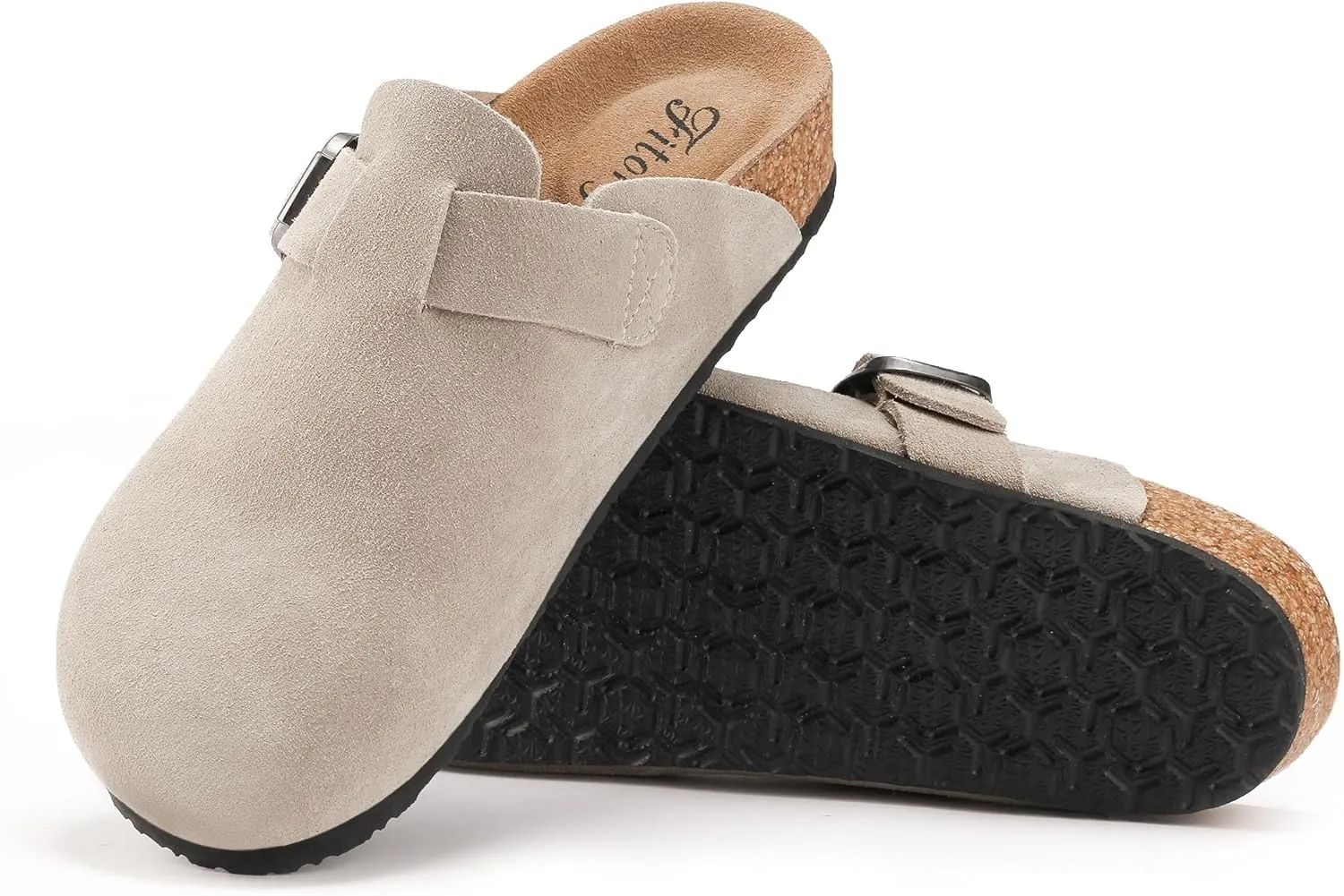 FITORY Womens Clogs Slip-on Potato Shoes Leather Mules with Suede Cork Footbed Size 6-11