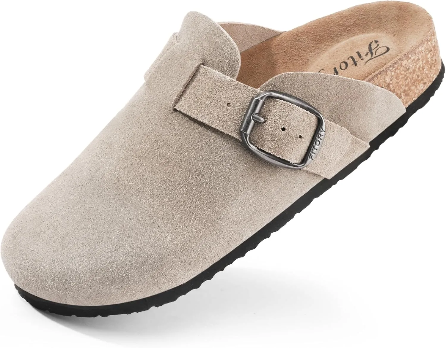 FITORY Womens Clogs Slip-on Potato Shoes Leather Mules with Suede Cork Footbed Size 6-11