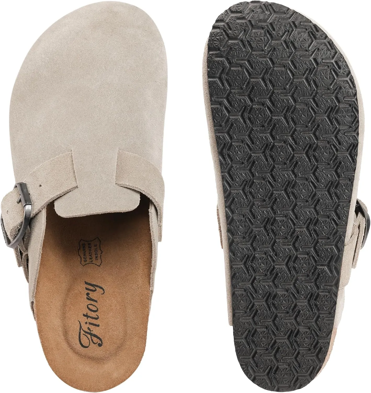 FITORY Womens Clogs Slip-on Potato Shoes Leather Mules with Suede Cork Footbed Size 6-11