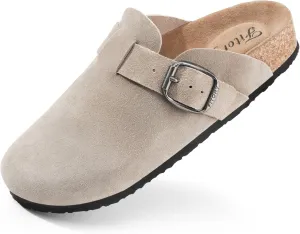 FITORY Womens Clogs Slip-on Potato Shoes Leather Mules with Suede Cork Footbed Size 6-11
