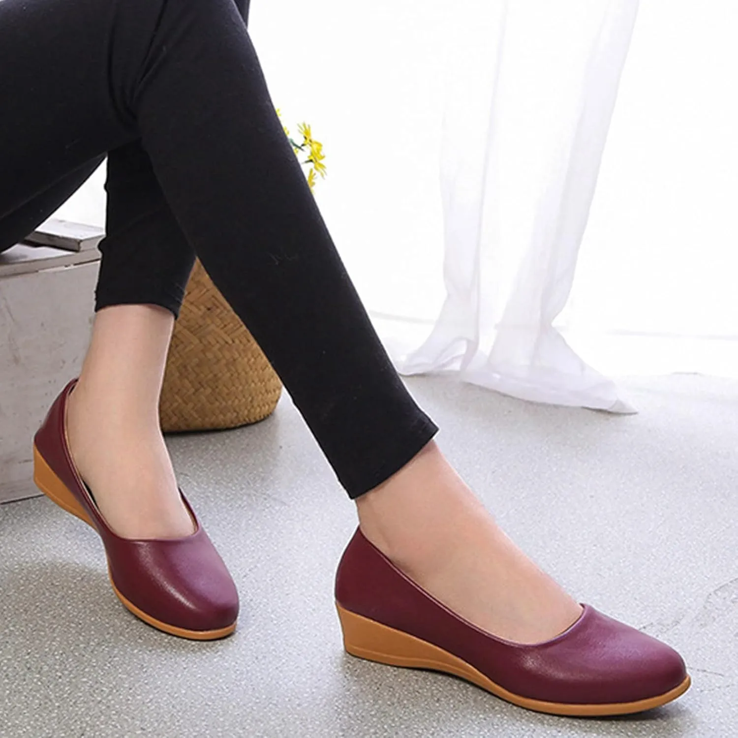 Fleece Lined Plaid Jacket Women Women Wedge Heel Mouth And Medium Single Shoes Fashion Round Dressy Low Heel Sandals