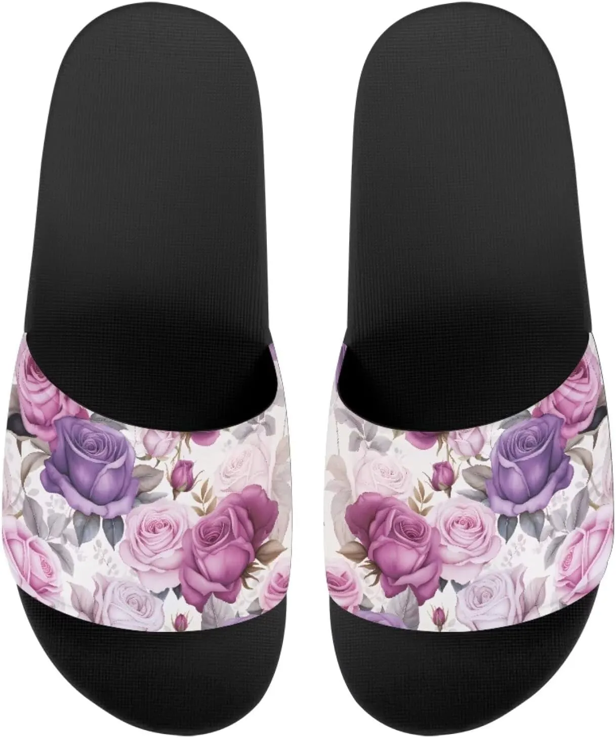 Flower Print Sandals for Women Slide Sandals Casual Lightweight Non Slip Summer Slippers