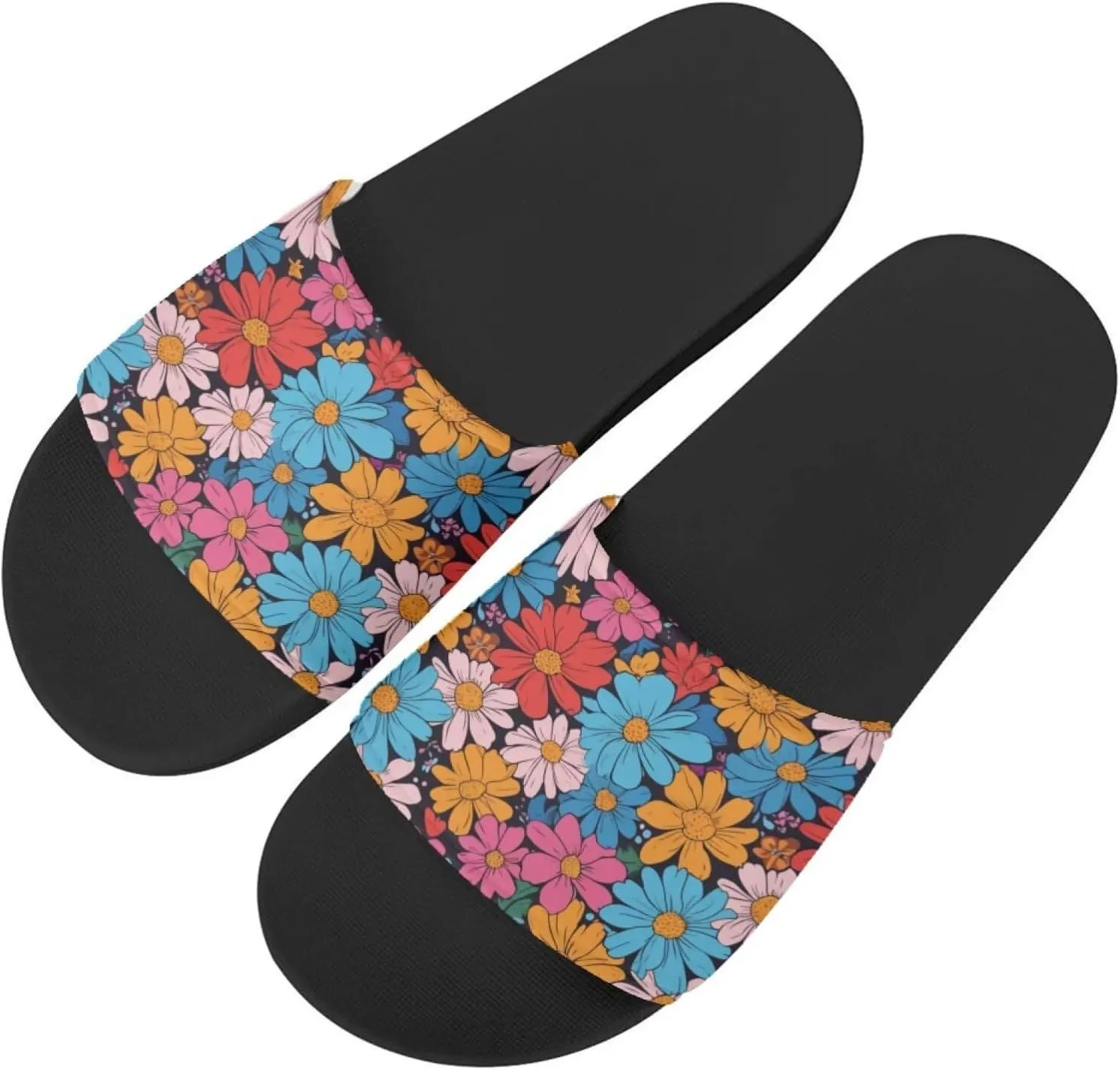 Flower Print Sandals for Women Slide Sandals Casual Lightweight Non Slip Summer Slippers