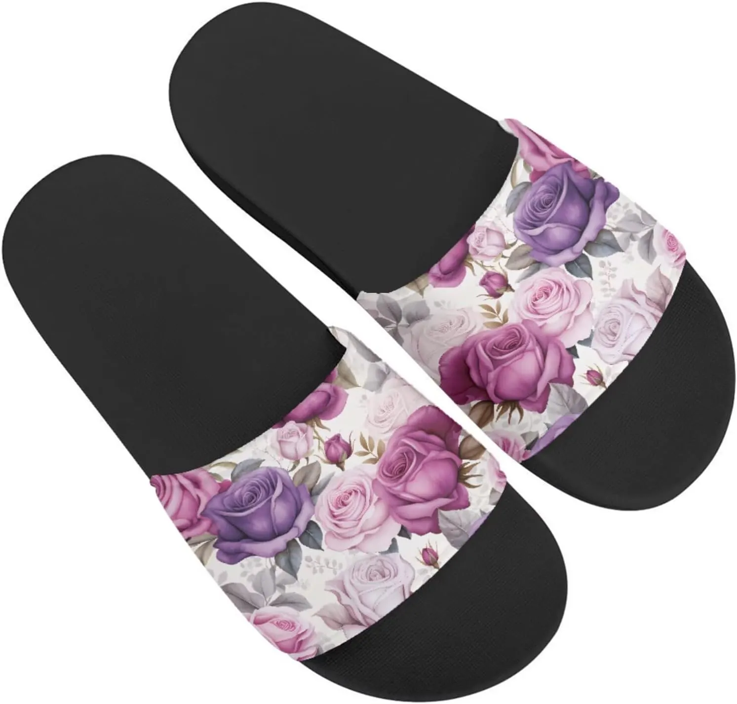 Flower Print Sandals for Women Slide Sandals Casual Lightweight Non Slip Summer Slippers