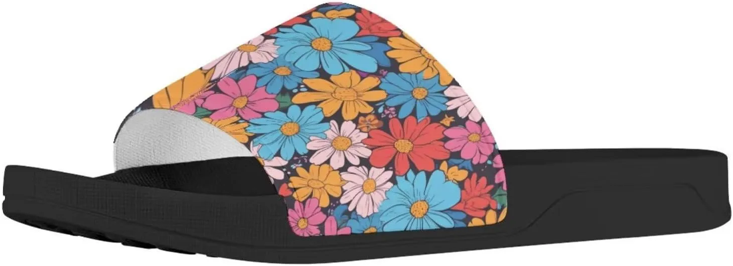 Flower Print Sandals for Women Slide Sandals Casual Lightweight Non Slip Summer Slippers