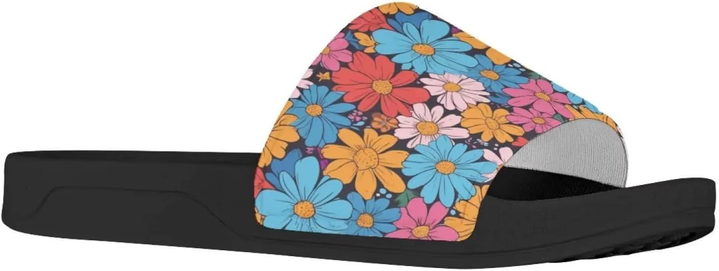 Flower Print Sandals for Women Slide Sandals Casual Lightweight Non Slip Summer Slippers