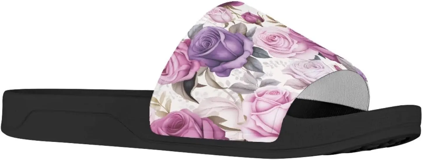 Flower Print Sandals for Women Slide Sandals Casual Lightweight Non Slip Summer Slippers