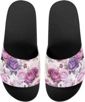 Flower Print Sandals for Women Slide Sandals Casual Lightweight Non Slip Summer Slippers