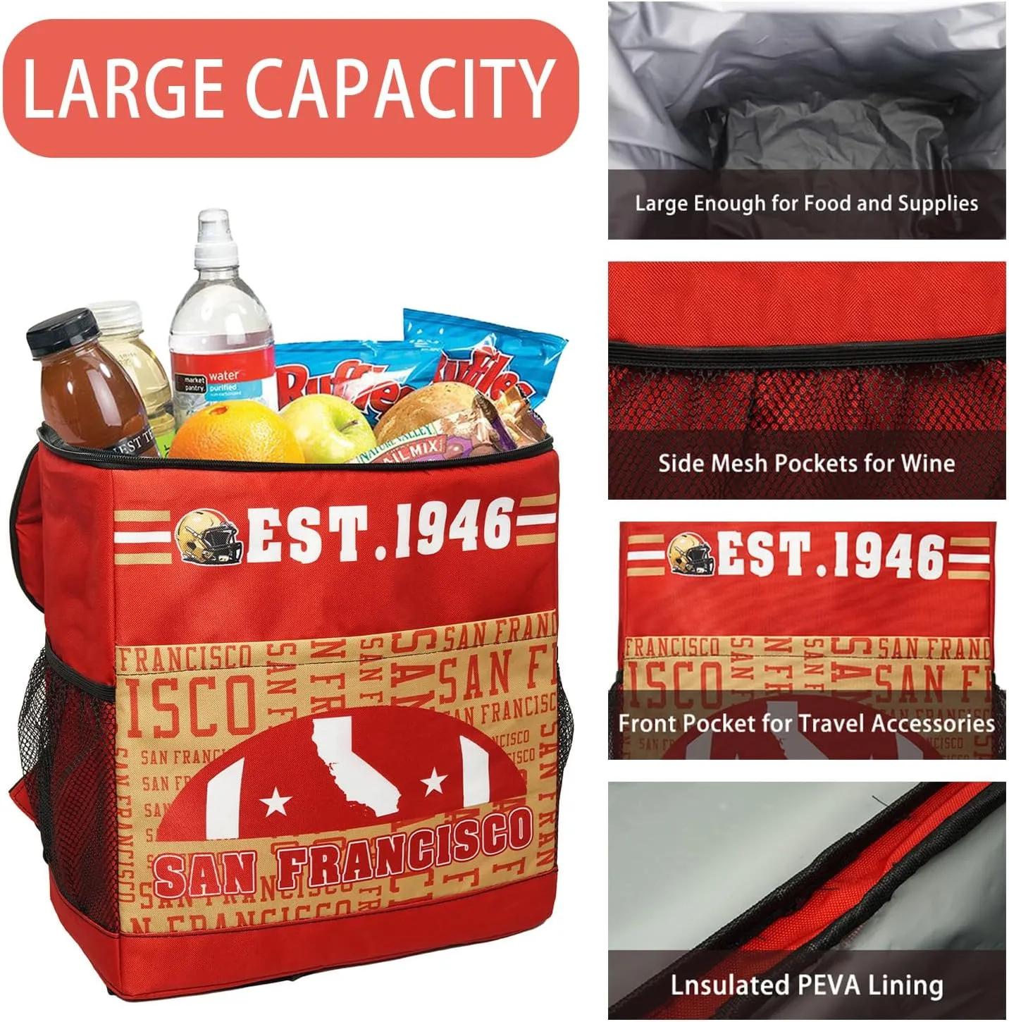 Football Fan Backpack Coolers for Men 30 Can Beer Cooler Bag Insulated Large Picnic Portable Leakproof Travel Cooler Bag