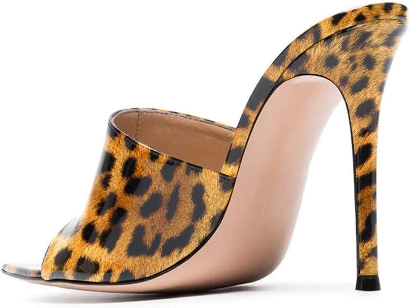 FOWT Chic Leather Pointed Toe Classic Mules Slide Womens Sandals Stylish Thin High 4 IN Heels Elegant Street Dress Office Business Gold Pumps Summer Shoes, US Size 4-16 M