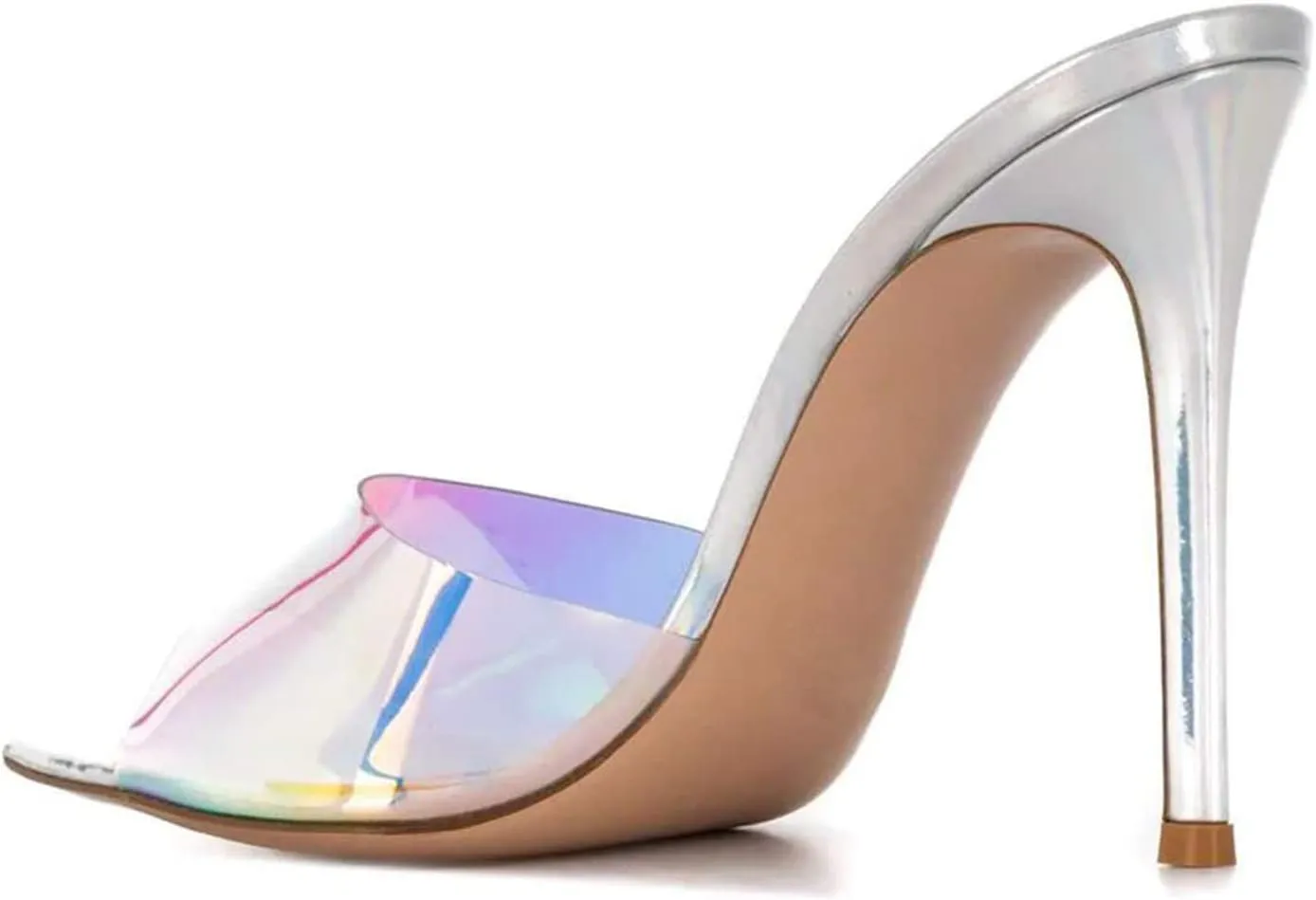 FOWT Chic Leather Pointed Toe Classic Mules Slide Womens Sandals Stylish Thin High 4 IN Heels Elegant Street Dress Office Business Gold Pumps Summer Shoes, US Size 4-16 M