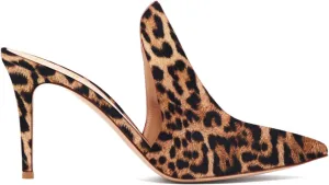 FOWT Fashion Leopard Print Side V Cut Backless Mules for Women Closed Pointed Toe High Stiletto Heel Pumps Chic Slip on One-Piece Shoes for Outdoor Party Dress 4-16 US Size