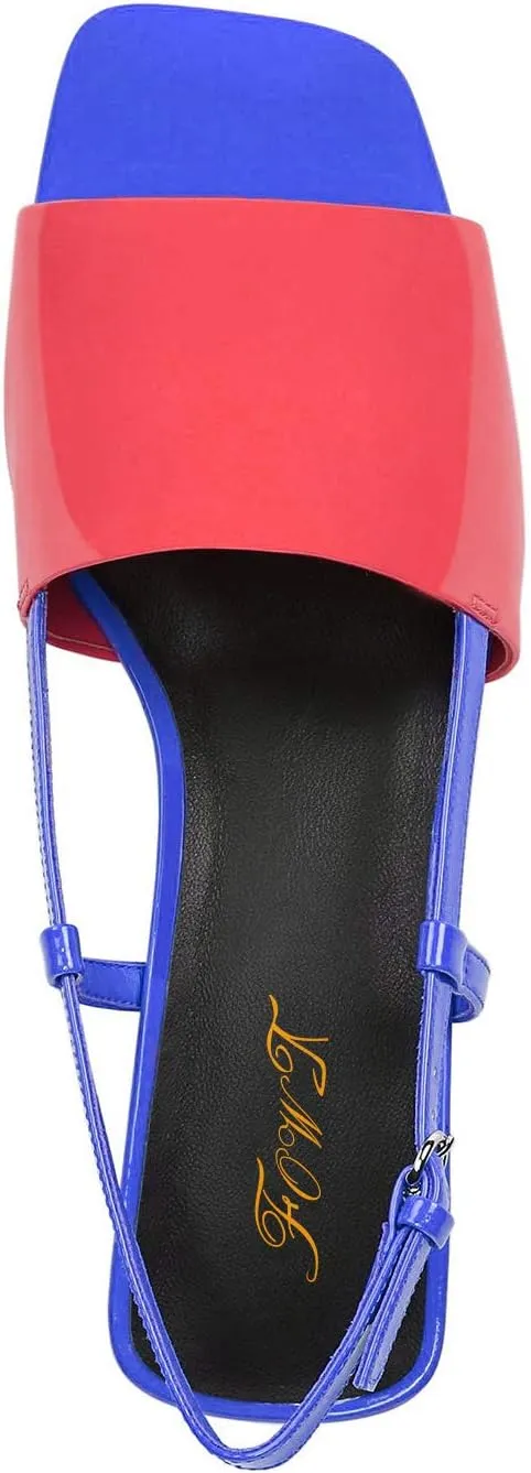 FOWT Women Gradient Color Mules Slingback Open Square Toe Mules Backless Cube Heels Ankle Buckles Strap Pumps Mid Chunky Heels Patent Leather Shoes s Fall Party Daily Shoes Size 4-16 US