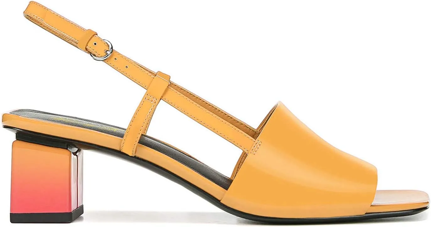 FOWT Women Gradient Color Mules Slingback Open Square Toe Mules Backless Cube Heels Ankle Buckles Strap Pumps Mid Chunky Heels Patent Leather Shoes s Fall Party Daily Shoes Size 4-16 US