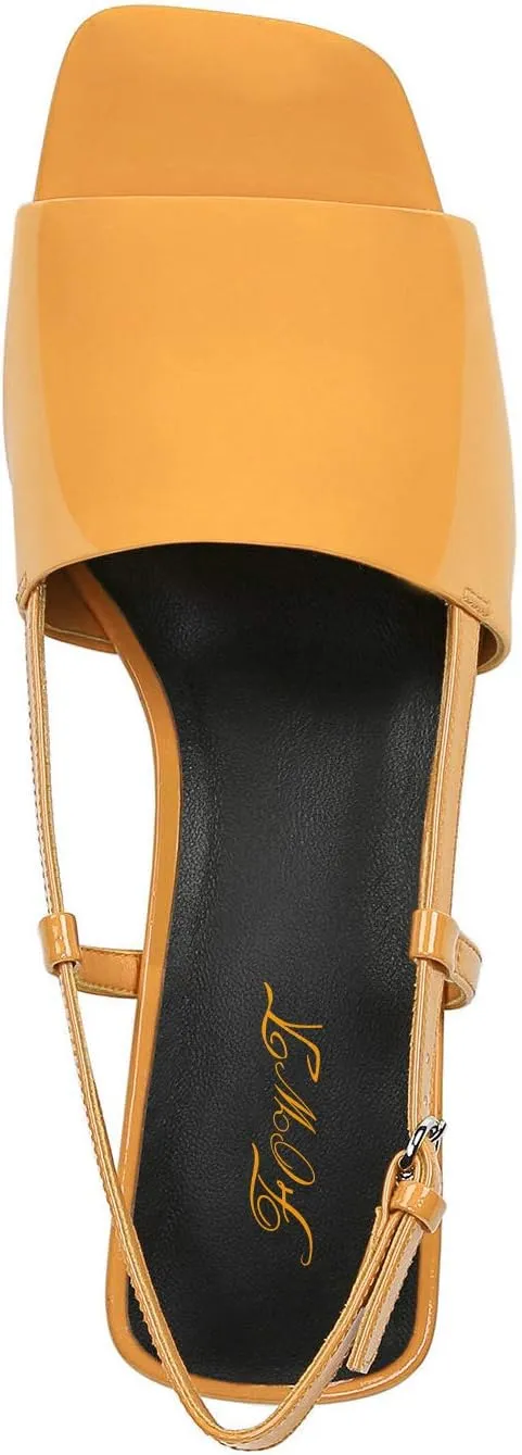 FOWT Women Gradient Color Mules Slingback Open Square Toe Mules Backless Cube Heels Ankle Buckles Strap Pumps Mid Chunky Heels Patent Leather Shoes s Fall Party Daily Shoes Size 4-16 US