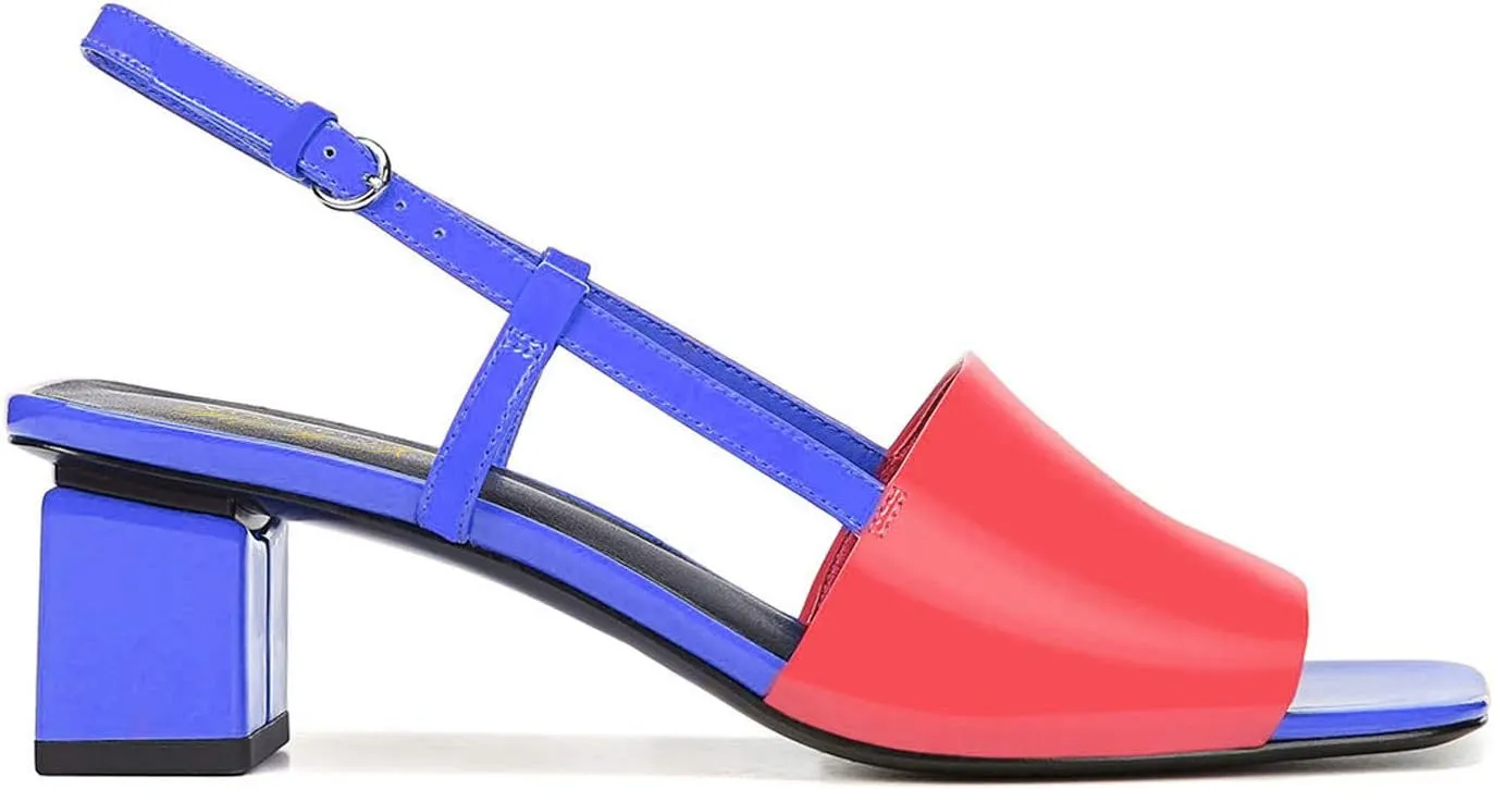 FOWT Women Gradient Color Mules Slingback Open Square Toe Mules Backless Cube Heels Ankle Buckles Strap Pumps Mid Chunky Heels Patent Leather Shoes s Fall Party Daily Shoes Size 4-16 US
