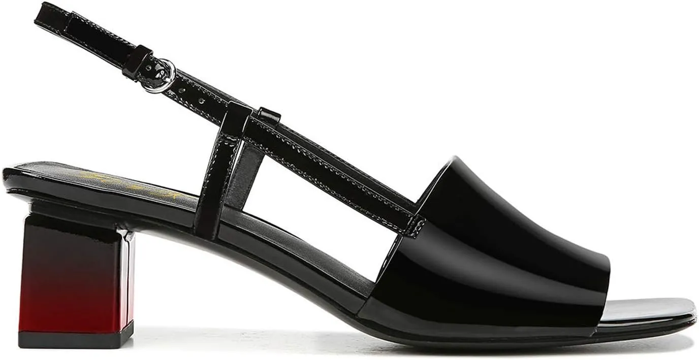 FOWT Women Gradient Color Mules Slingback Open Square Toe Mules Backless Cube Heels Ankle Buckles Strap Pumps Mid Chunky Heels Patent Leather Shoes s Fall Party Daily Shoes Size 4-16 US