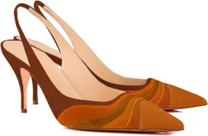 FOWT Women Pointed Toe Kitten Heeled Slingback Pumps Rainbow Color Stripes Elastic Band Mules Ladies Multicolored Slip on High Heel Sandals for Dress Date Prom 4-16