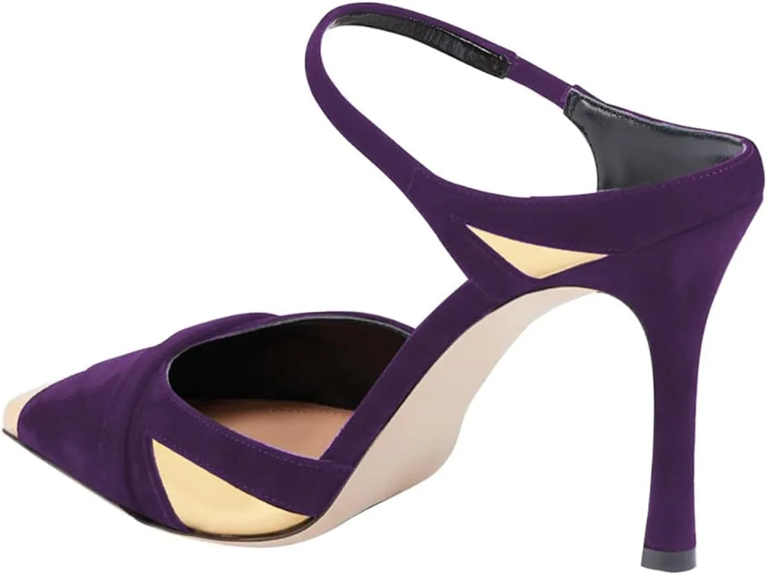 FOWT Women Pointed Toe Slip on Mules Backless Stiletto High Heel Sandals Fashion Two Tone Slipper Shoes Size 4-16 US