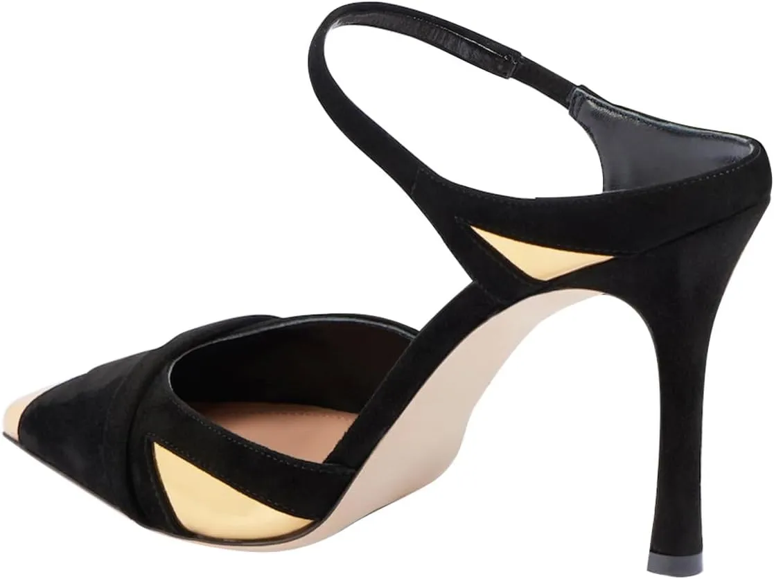 FOWT Women Pointed Toe Slip on Mules Backless Stiletto High Heel Sandals Fashion Two Tone Slipper Shoes Size 4-16 US