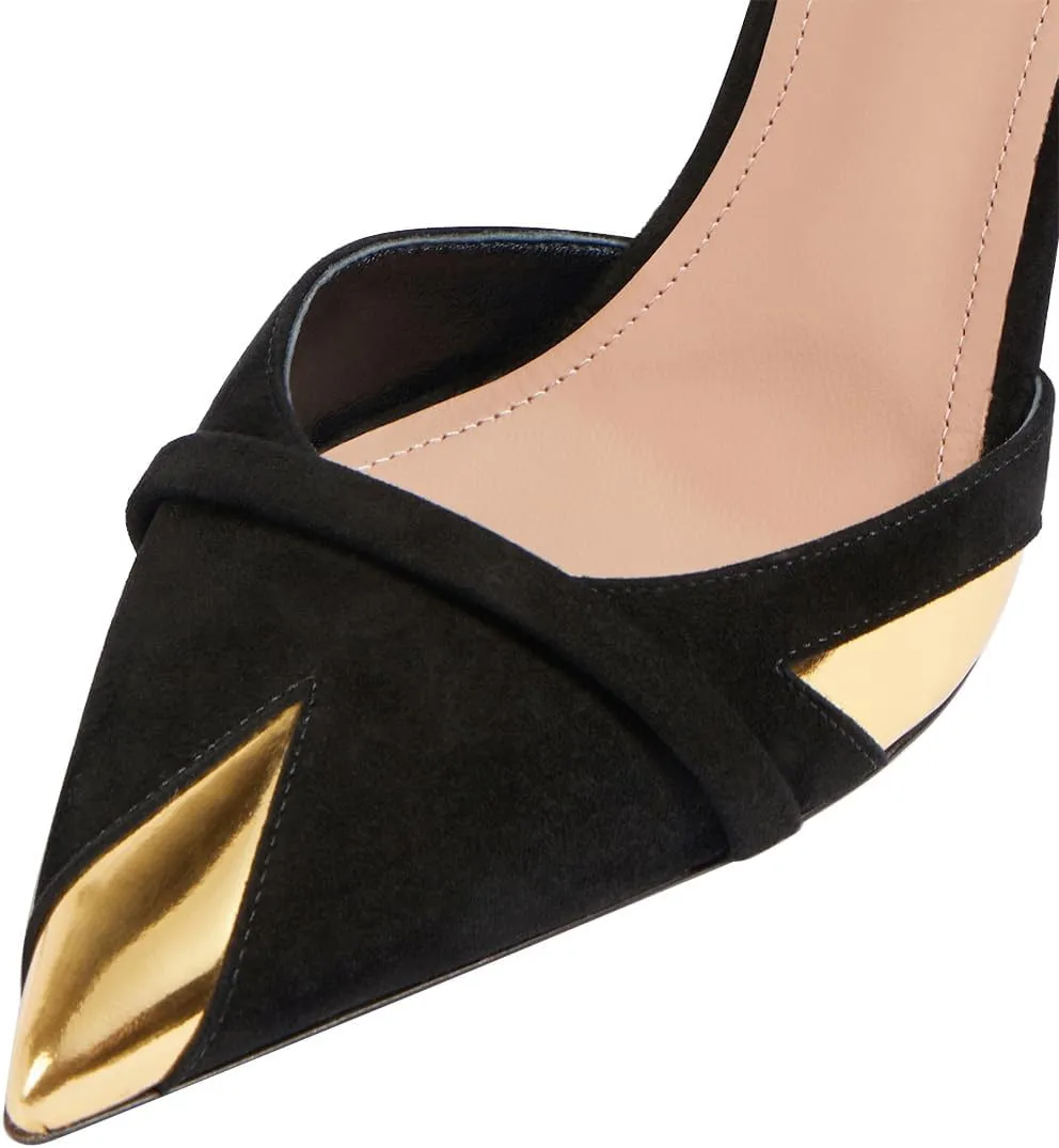 FOWT Women Pointed Toe Slip on Mules Backless Stiletto High Heel Sandals Fashion Two Tone Slipper Shoes Size 4-16 US
