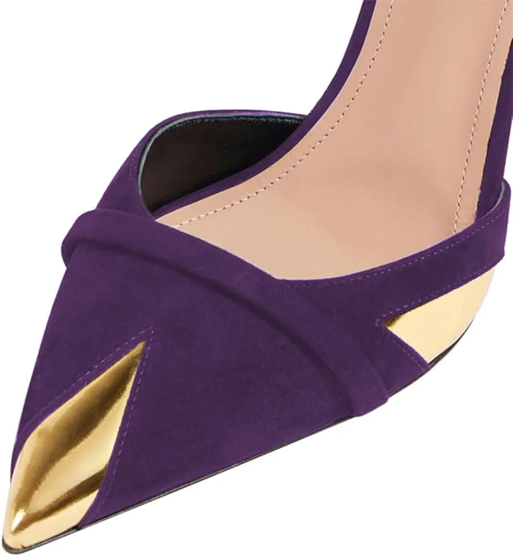 FOWT Women Pointed Toe Slip on Mules Backless Stiletto High Heel Sandals Fashion Two Tone Slipper Shoes Size 4-16 US