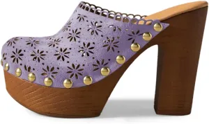 FOWT Women Studded Closed Round Toe Floral Cut Out Backless Platform Mules Chunky Super High Heel Slip on Stylish Dress Club Slide Sandals Size 4-16 US