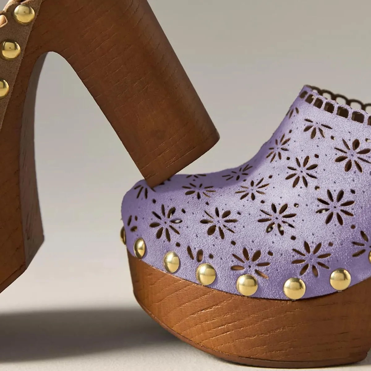 FOWT Women Studded Closed Round Toe Floral Cut Out Backless Platform Mules Chunky Super High Heel Slip on Stylish Dress Club Slide Sandals Size 4-16 US