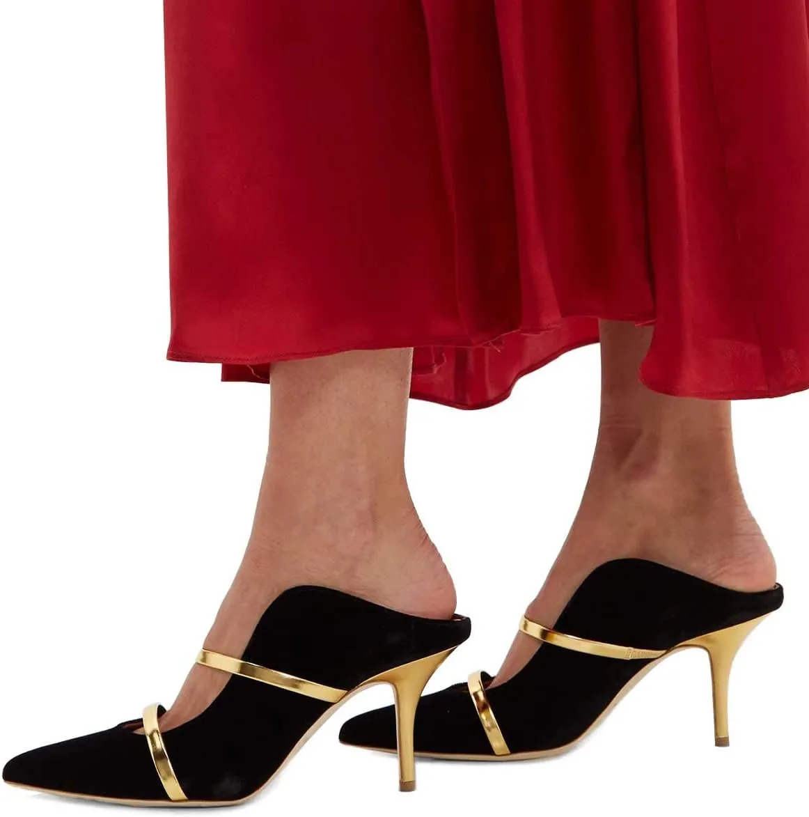 FSJ Women Fashion Pointy Toe Mules Sandals High Heels Pumps Double Straps Slide Sandals Casual Summer Outfit Shoes Size 4-15 M US