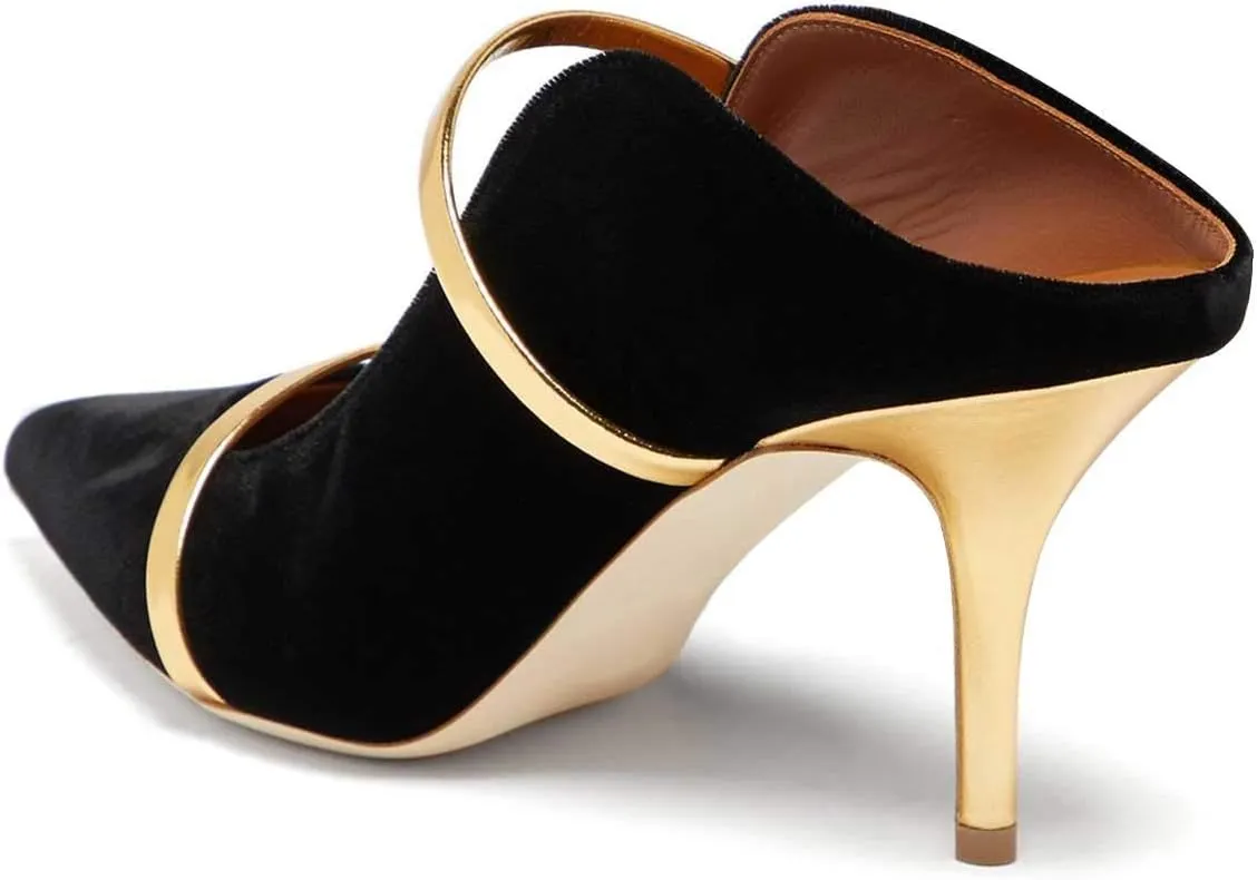 FSJ Women Fashion Pointy Toe Mules Sandals High Heels Pumps Double Straps Slide Sandals Casual Summer Outfit Shoes Size 4-15 M US
