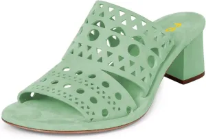 FSJ Women Open Toe Cutout Mules Slip On Backless Low Block Heel Hollow Out Perforated Sandals Holiday Shopping Shoes Size 4-16 US