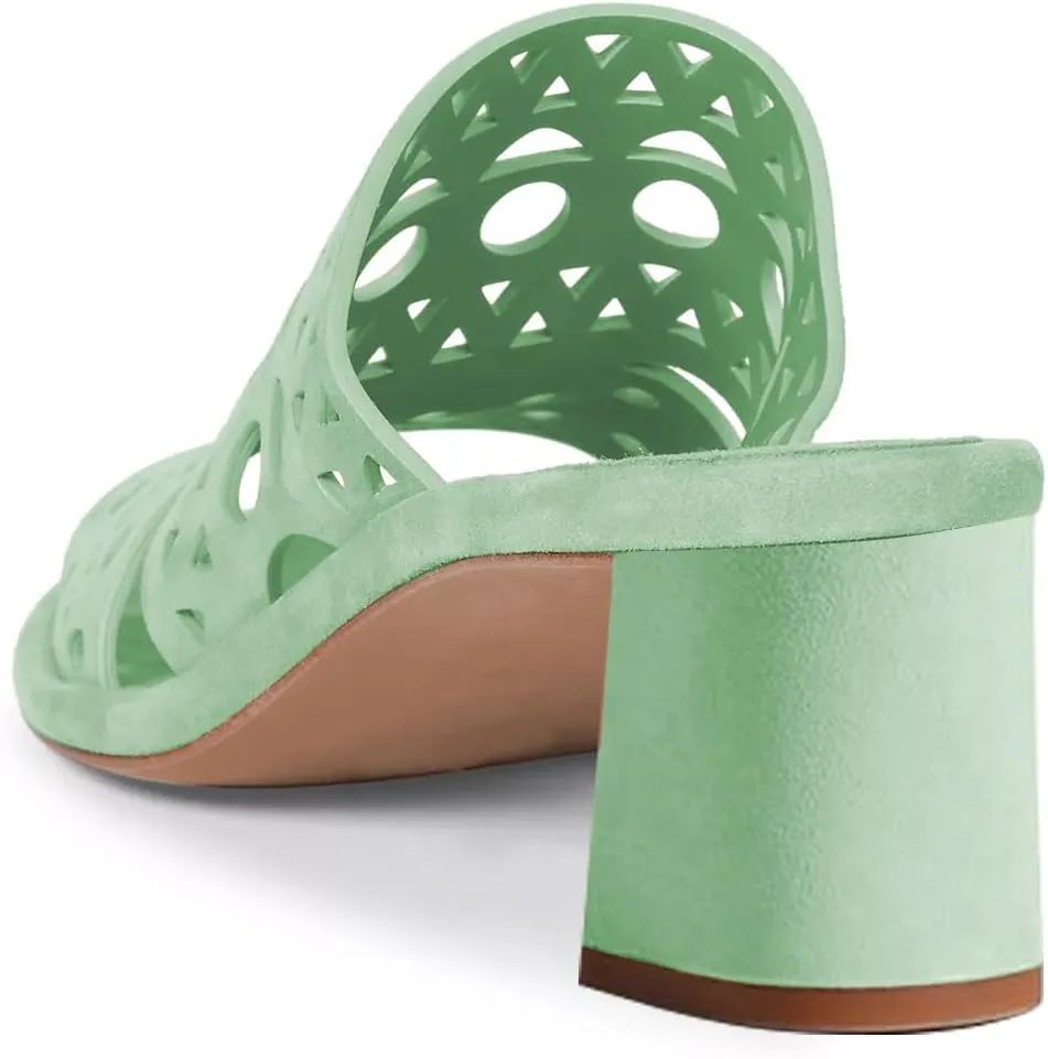 FSJ Women Open Toe Cutout Mules Slip On Backless Low Block Heel Hollow Out Perforated Sandals Holiday Shopping Shoes Size 4-16 US