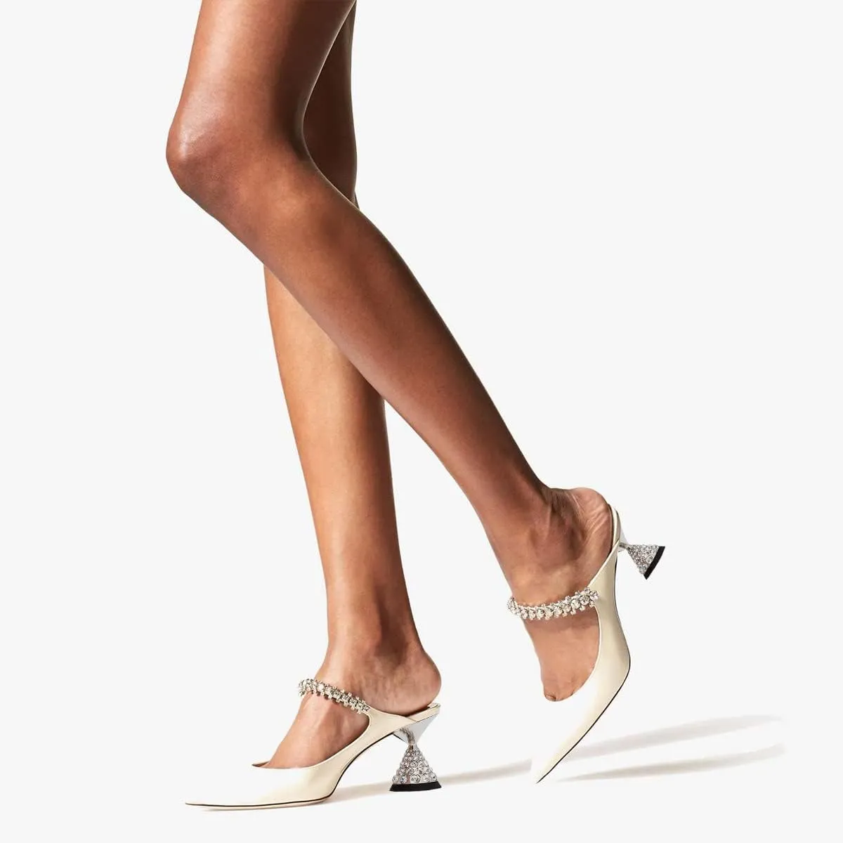 FSJ Women Rhinestone Cone Low Heel Mules Closed Pointed Toe One Strap Sandals Slip On Backless Bridal Summer Shoes Size 4-15 US