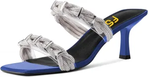 FSJ Women Summer Heeled Sandals Two Straps Mules Low Mid Heels Clear PVC Pearls Open Toe Slip On Casual Dress Shoes Size 4-15 US
