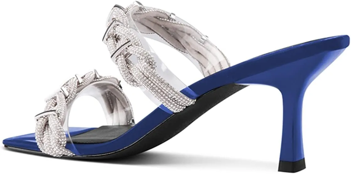 FSJ Women Summer Heeled Sandals Two Straps Mules Low Mid Heels Clear PVC Pearls Open Toe Slip On Casual Dress Shoes Size 4-15 US