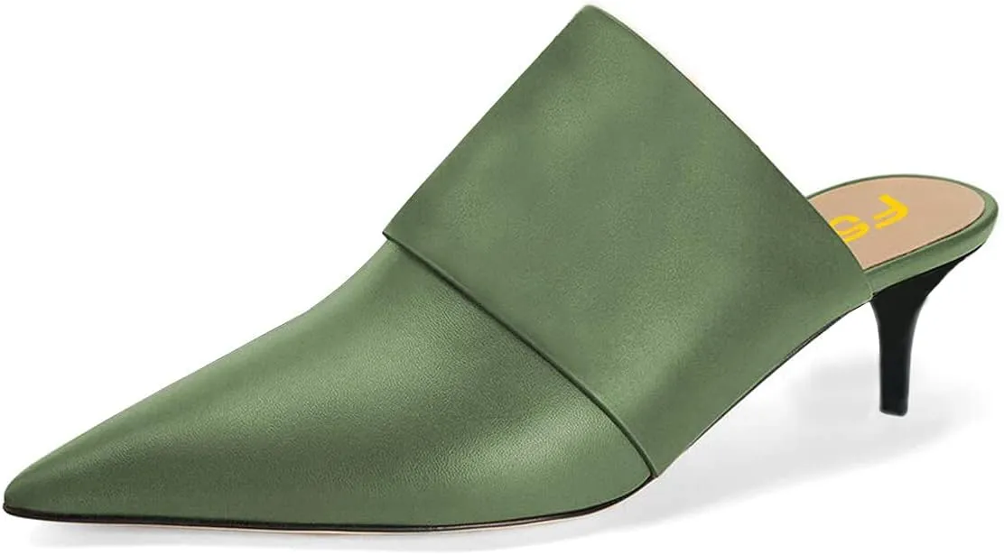 FSJ Women Vintage Slip on Pumps Mules Slide Slipper Pointed Closed Toe Kitten Low Heel Sandals Ladies Girls Evening Party Classic Dress Shoes Size 4-15 US
