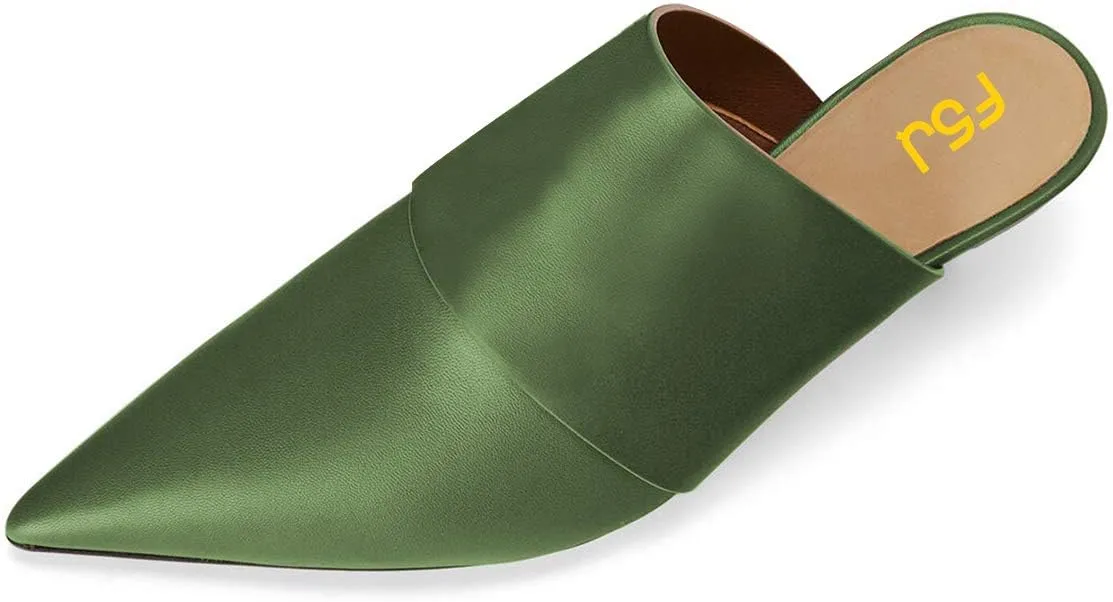 FSJ Women Vintage Slip on Pumps Mules Slide Slipper Pointed Closed Toe Kitten Low Heel Sandals Ladies Girls Evening Party Classic Dress Shoes Size 4-15 US