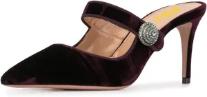 FSJ Women Vintage Slip on Pumps Mules Slide Slipper Velvet Pointed Toe High Heel Single Ankle Strap Backless Sandals Ladies Dress Shoes with Studded Rhinestones Button Size 4-15 US