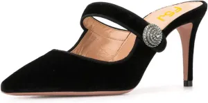 FSJ Women Vintage Slip on Pumps Mules Slide Slipper Velvet Pointed Toe High Heel Single Ankle Strap Backless Sandals Ladies Dress Shoes with Studded Rhinestones Button Size 4-15 US