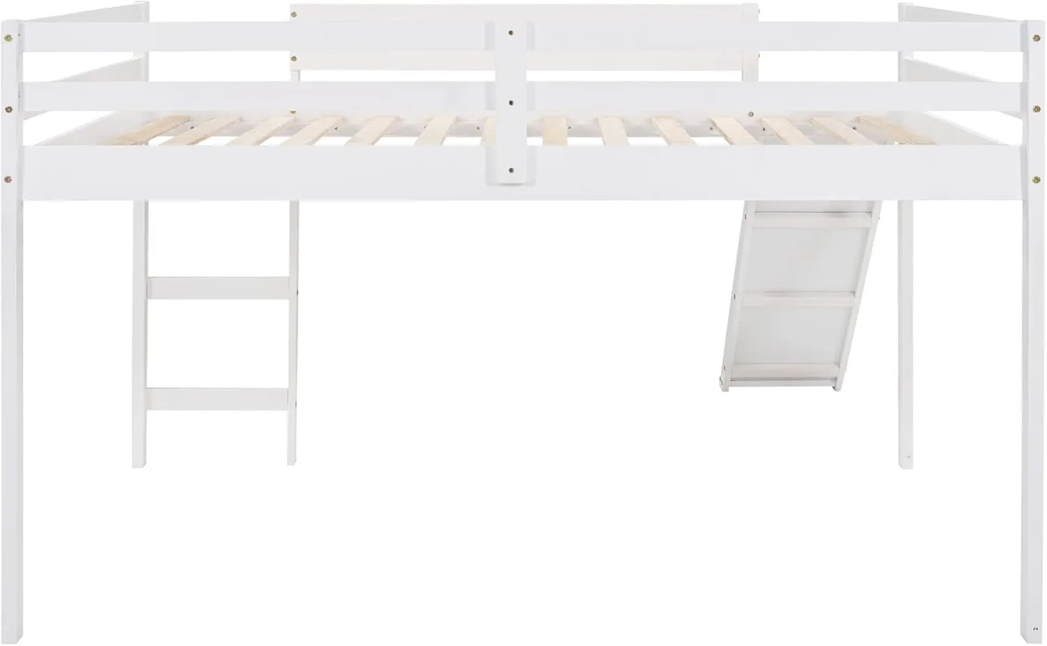 Full Size Loft Bed with Slide, Low Loft Bed with Ladder & Safety Rail, Wooden Full Loft Bed Frame for Kids Teens Girls & Boys, No Box Spring Needed, Easy Assemble (Full, White)